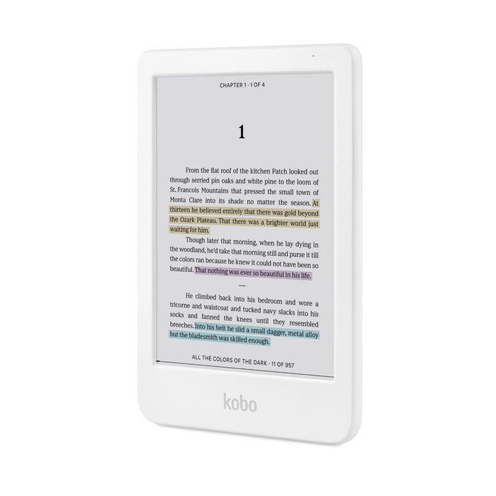 White Kobo Clara Colour angled front view.